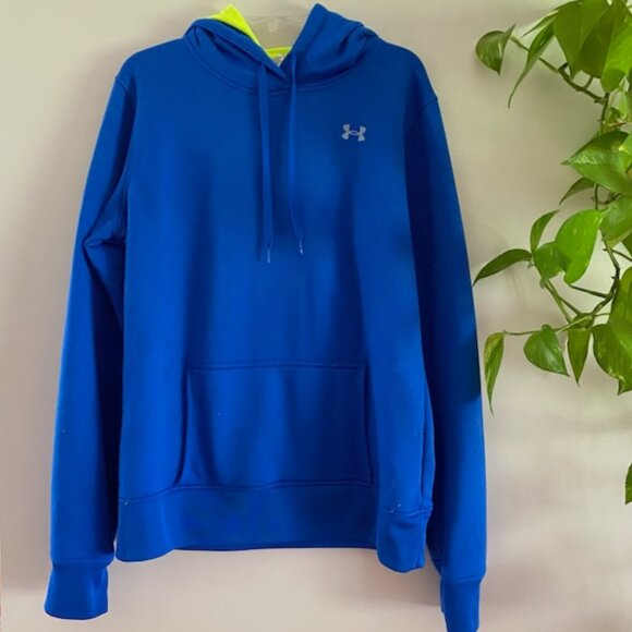 Under Armour Blue & Neon Yellow Hoodie Semi-Fitted Sweatshirt Mens XL - Picture 1 of 5
